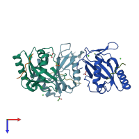 PDB entry 4eoy coloured by chain, top view.