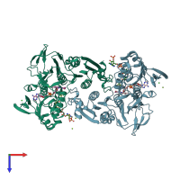 PDB entry 4eqw coloured by chain, top view.