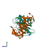 PDB entry 4er8 coloured by chain, side view.
