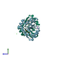 PDB entry 4evy coloured by chain, side view.