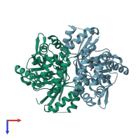 PDB entry 4eze coloured by chain, top view.