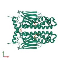 Hetero tetrameric assembly 2 of PDB entry 4ezs coloured by chemically distinct molecules, front view.