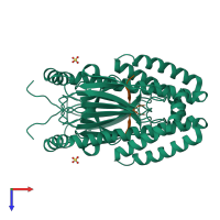 Hetero tetrameric assembly 2 of PDB entry 4ezs coloured by chemically distinct molecules, top view.