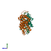 PDB entry 4f0t coloured by chain, side view.