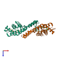 PDB entry 4f0t coloured by chain, top view.