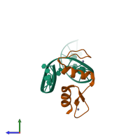 PDB entry 4f2j coloured by chain, side view.