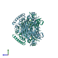 PDB entry 4f4b coloured by chain, side view.