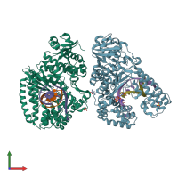 PDB entry 4f4k coloured by chain, front view.