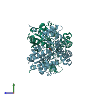 PDB entry 4f5i coloured by chain, side view.