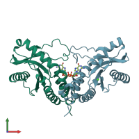 PDB entry 4f5y coloured by chain, front view.