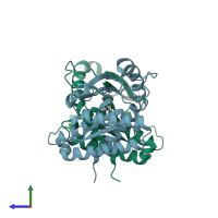 PDB entry 4f5y coloured by chain, side view.