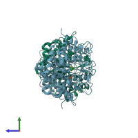 PDB entry 4f66 coloured by chain, side view.