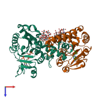 PDB entry 4f6t coloured by chain, top view.