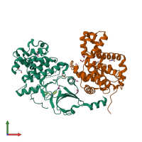 PDB entry 4f7s coloured by chain, front view.