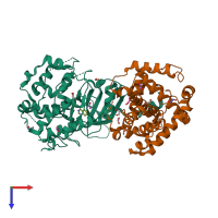PDB entry 4f7s coloured by chain, top view.