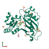 Monomeric assembly 1 of PDB entry 4f9t coloured by chemically distinct molecules, front view.