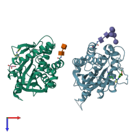 PDB entry 4f9u coloured by chain, top view.