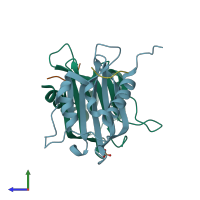 PDB entry 4fcm coloured by chain, side view.