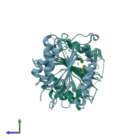 PDB entry 4fea coloured by chain, side view.