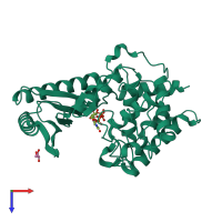 PDB entry 4fhp coloured by chain, top view.
