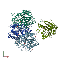 PDB entry 4fva coloured by chain, front view.