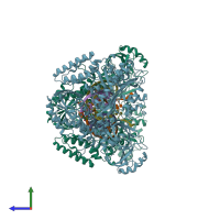 PDB entry 4fyd coloured by chain, side view.