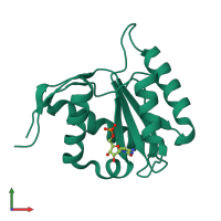 PDB entry 4g0q coloured by chain, front view.