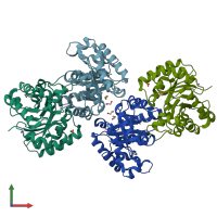 PDB entry 4g1k coloured by chain, front view.