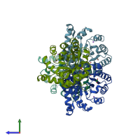 PDB entry 4g1k coloured by chain, side view.