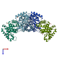 PDB entry 4g1k coloured by chain, top view.