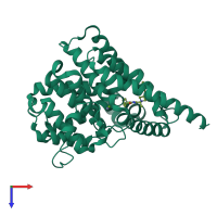 Monomeric assembly 1 of PDB entry 4g2j coloured by chemically distinct molecules, top view.