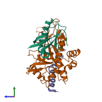 PDB entry 4gdl coloured by chain, side view.