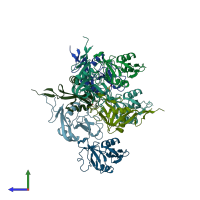 PDB entry 4gjx coloured by chain, side view.