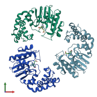 PDB entry 4gom coloured by chain, front view.