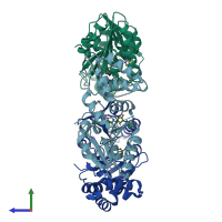 PDB entry 4gom coloured by chain, side view.