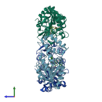 PDB entry 4gon coloured by chain, side view.