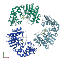 PDB entry 4goo coloured by chain, front view.