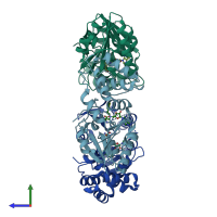 PDB entry 4goo coloured by chain, side view.