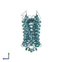 PDB entry 4gpo coloured by chain, side view.