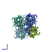 PDB entry 4gtl coloured by chain, side view.