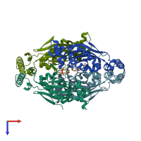 PDB entry 4gtl coloured by chain, top view.