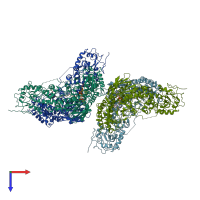 PDB entry 4gu0 coloured by chain, top view.