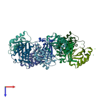 PDB entry 4gum coloured by chain, top view.