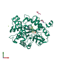 Monomeric assembly 1 of PDB entry 4gwe coloured by chemically distinct molecules, front view.