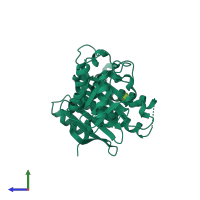 PDB entry 4gwu coloured by chain, side view.