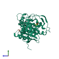 PDB entry 4gwx coloured by chain, side view.