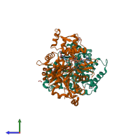 PDB entry 4h0t coloured by chain, side view.