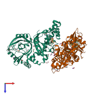 PDB entry 4h0v coloured by chain, top view.