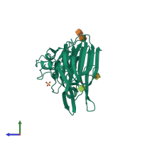 PDB entry 4h14 coloured by chain, side view.