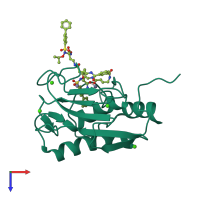 Monomeric assembly 1 of PDB entry 4h1q coloured by chemically distinct molecules, top view.